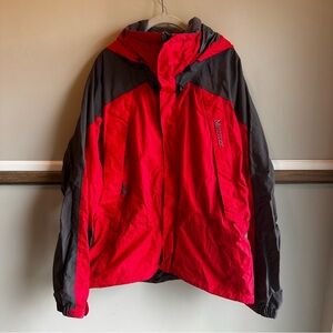 Marmot Waterproof Rain Shell Jacket Red Black Hooded Hiking Outdoor